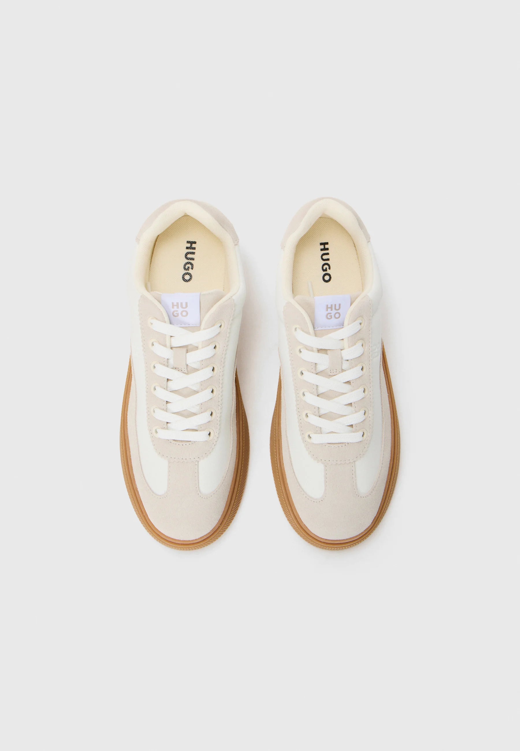 HUGO ｜LYZZ 德國簡約休閒鞋｜奶白・真皮拼接・焦糖厚底設計